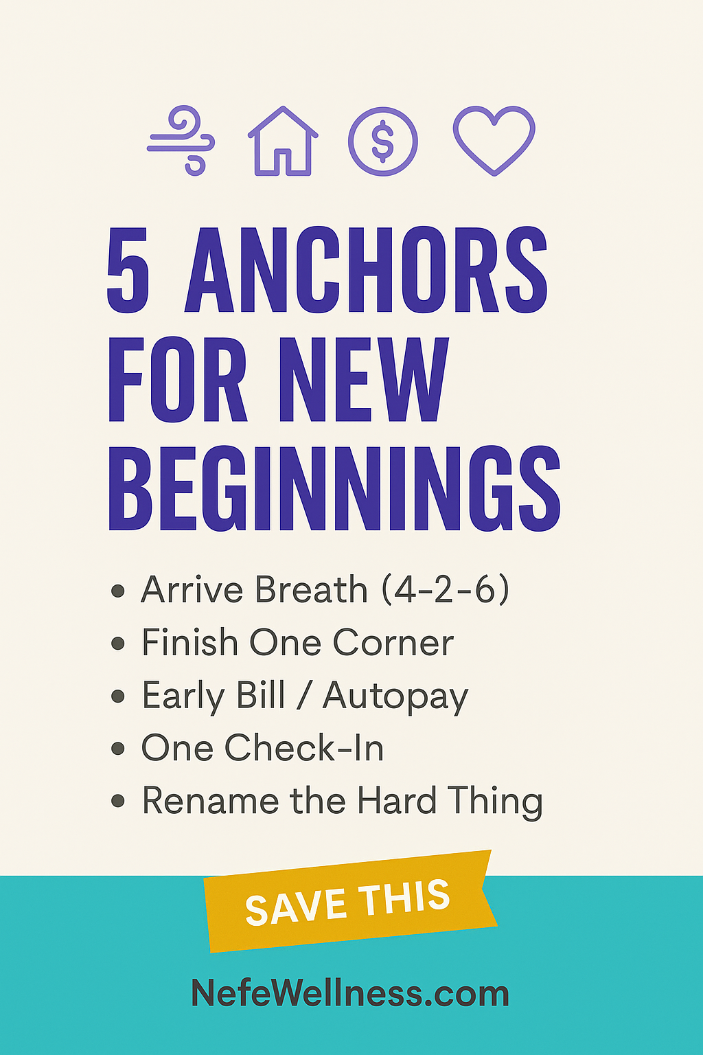 Minimal checklist graphic “5 Anchors for New Beginnings.”