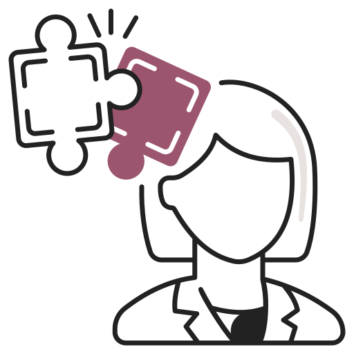 Illustration of a woman with a puzzle piece near her head, representing clarity and self-discovery.