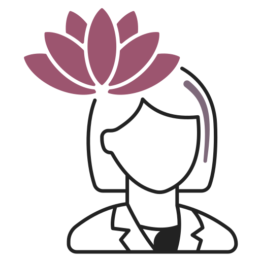 Illustration of a woman with a lotus flower above her head, symbolising balance, growth, and inner peace.