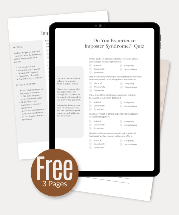 Imposter Syndrome Quiz worksheet printable for identifying self-doubt and building confidence