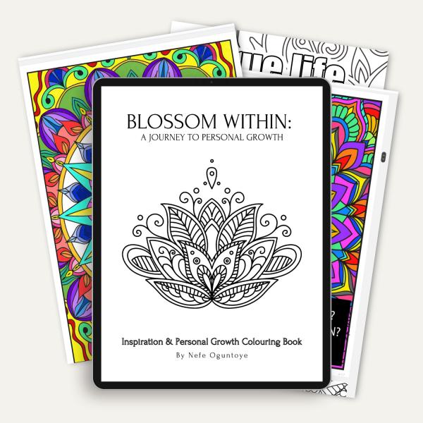 Blossom Within personal growth colouring book printable with mandala and affirmation colouring pages