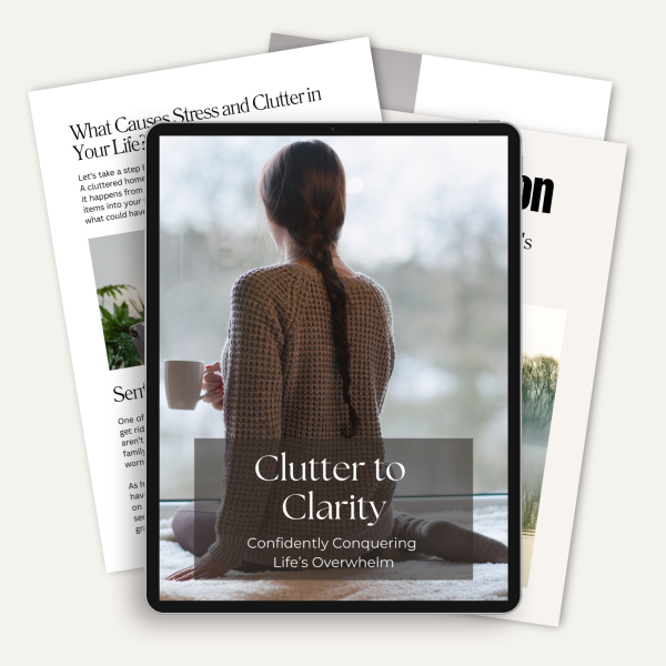 The Clutter to Clarity eBook cover, a 56-page guide to decluttering your life and creating mental clarity.