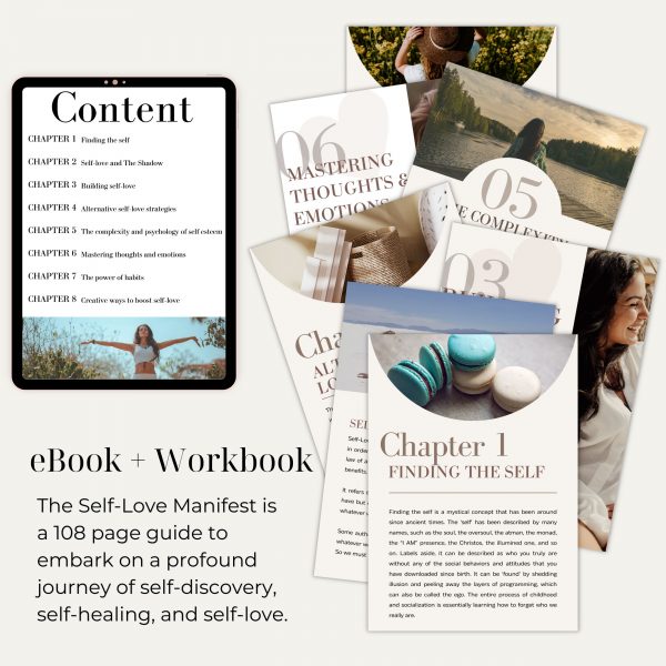 The Self-Love Manifesto chapter preview pages for self-love and self-esteem workbook